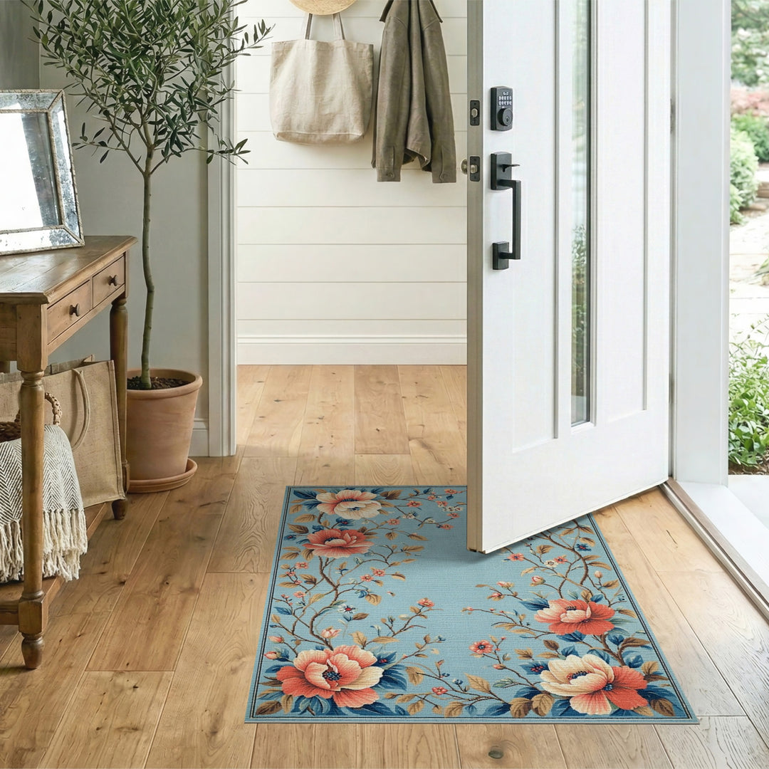 Blue Floral Vintage Area Rug