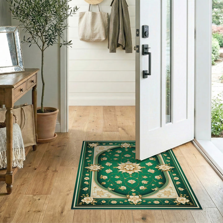 Green Floral Vintage Area Rug