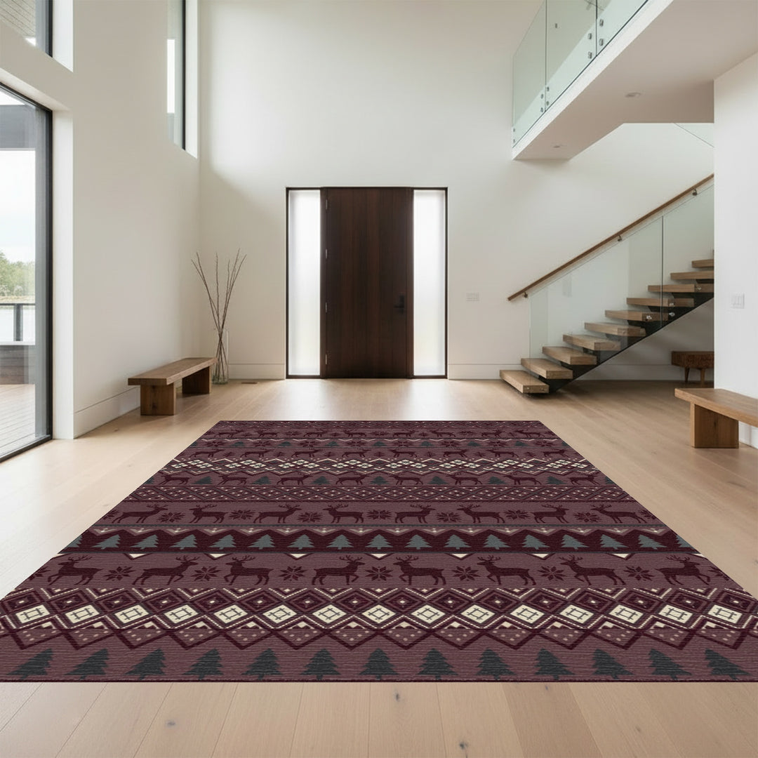Deep Burgundy Reindeer Forest Stripe Rug