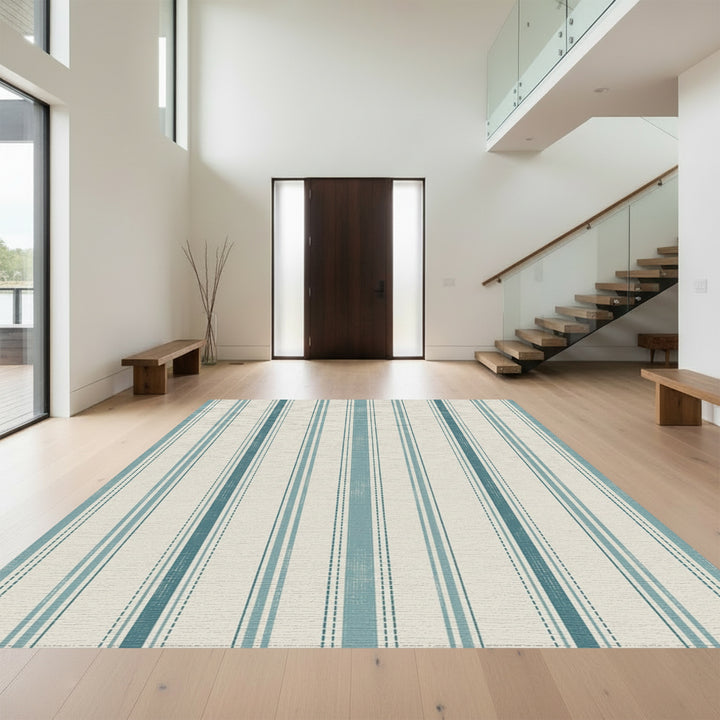 Seaside Coastal Striped Farmhouse Rug