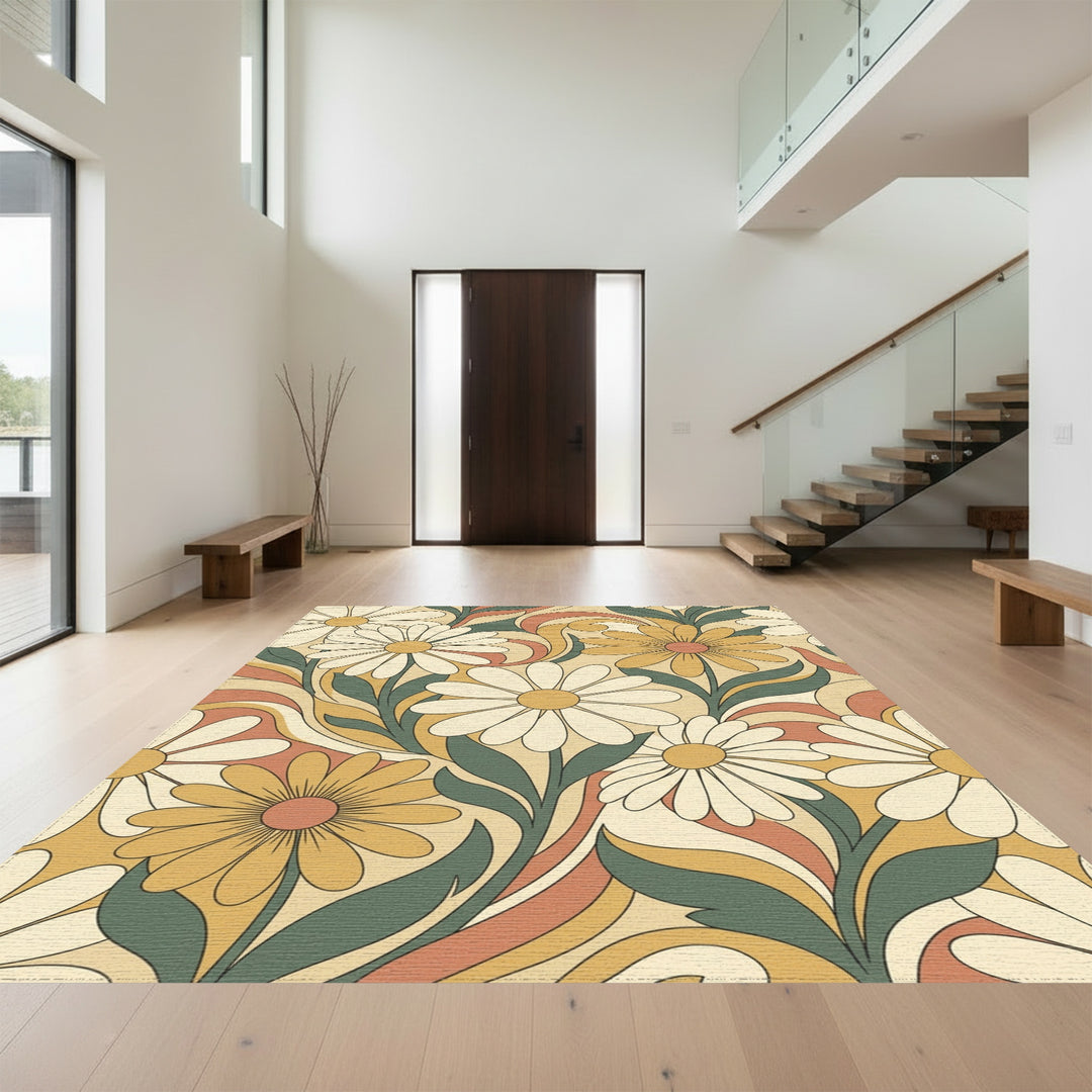 Groovy Daisy Swirl Floral Rug