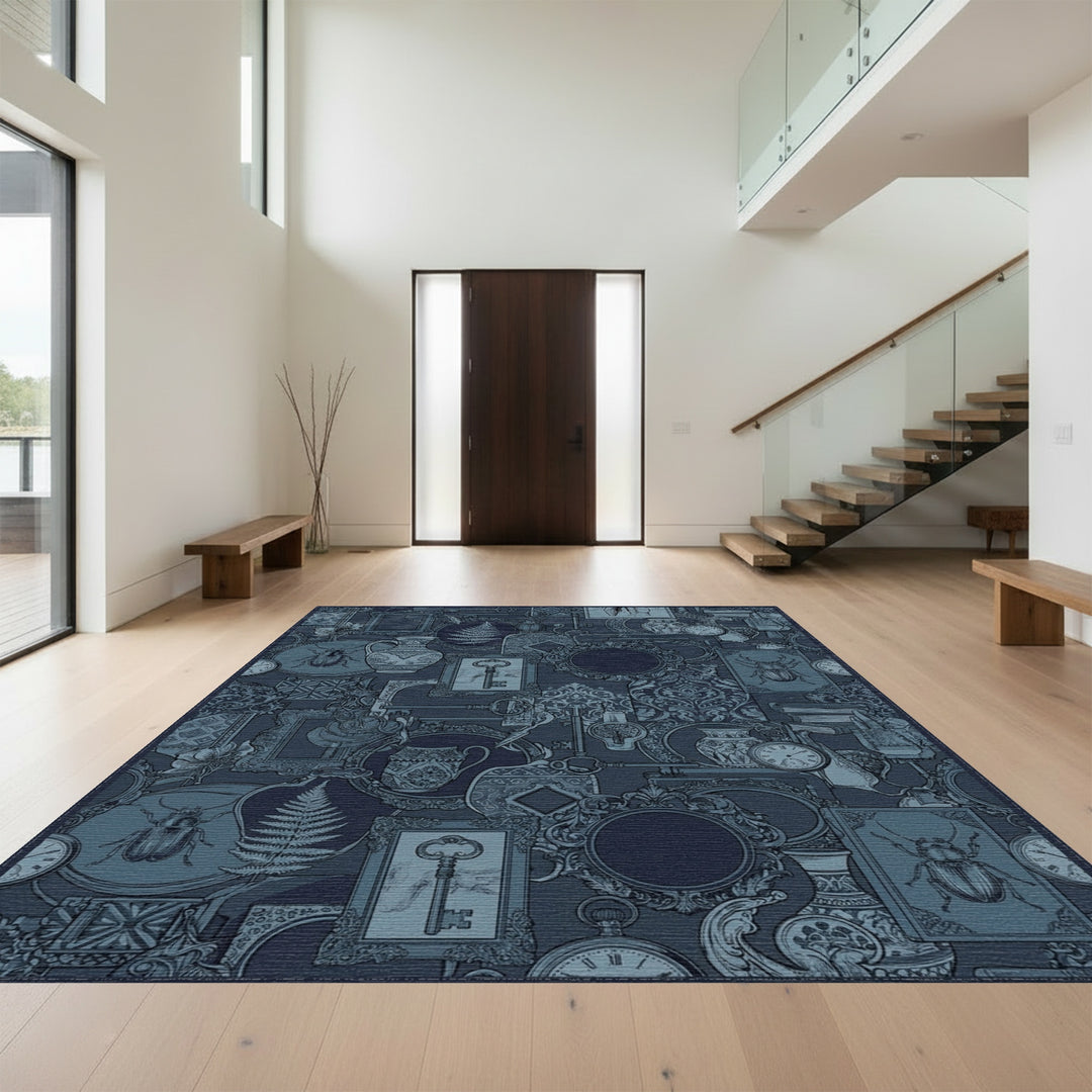 Indigo Dark Academia Collage Rug