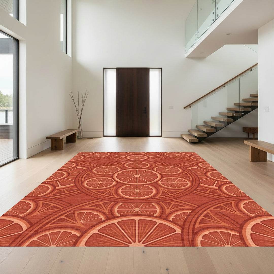 Terracotta Citrus Round Medallion Rug