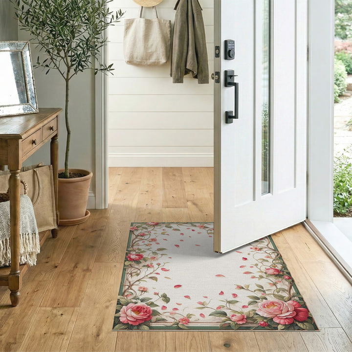 Pink Rose Floral Vintage Area Rug