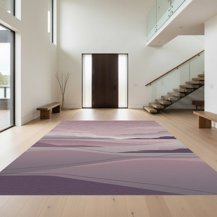Soft Mauve Hills Abstract Landscape Rug
