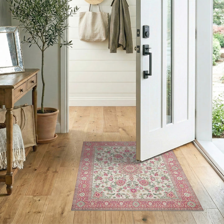 Pink Floral Medallion Vintage Area Rug