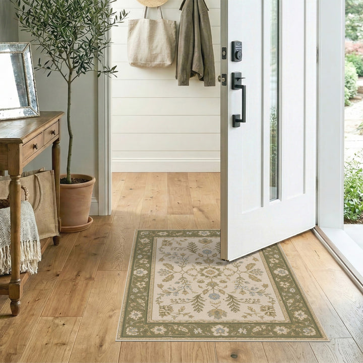 Sage Green Floral Vintage Area Rug