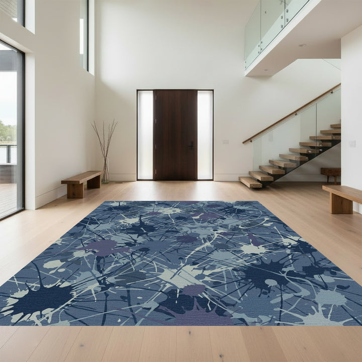 Deep Blue Splash Splatter Abstract Rug
