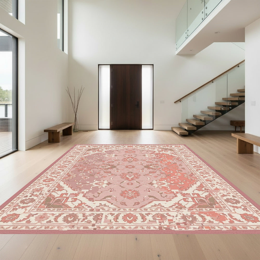 Rose Pink Floral Medallion Palatial Rug