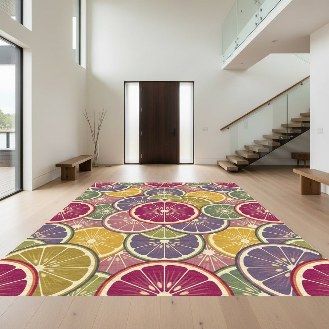 Citrus Slices Vibrant Yellow Purple Rug