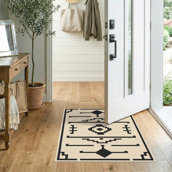 Southwestern Black White Geometric Area Rug