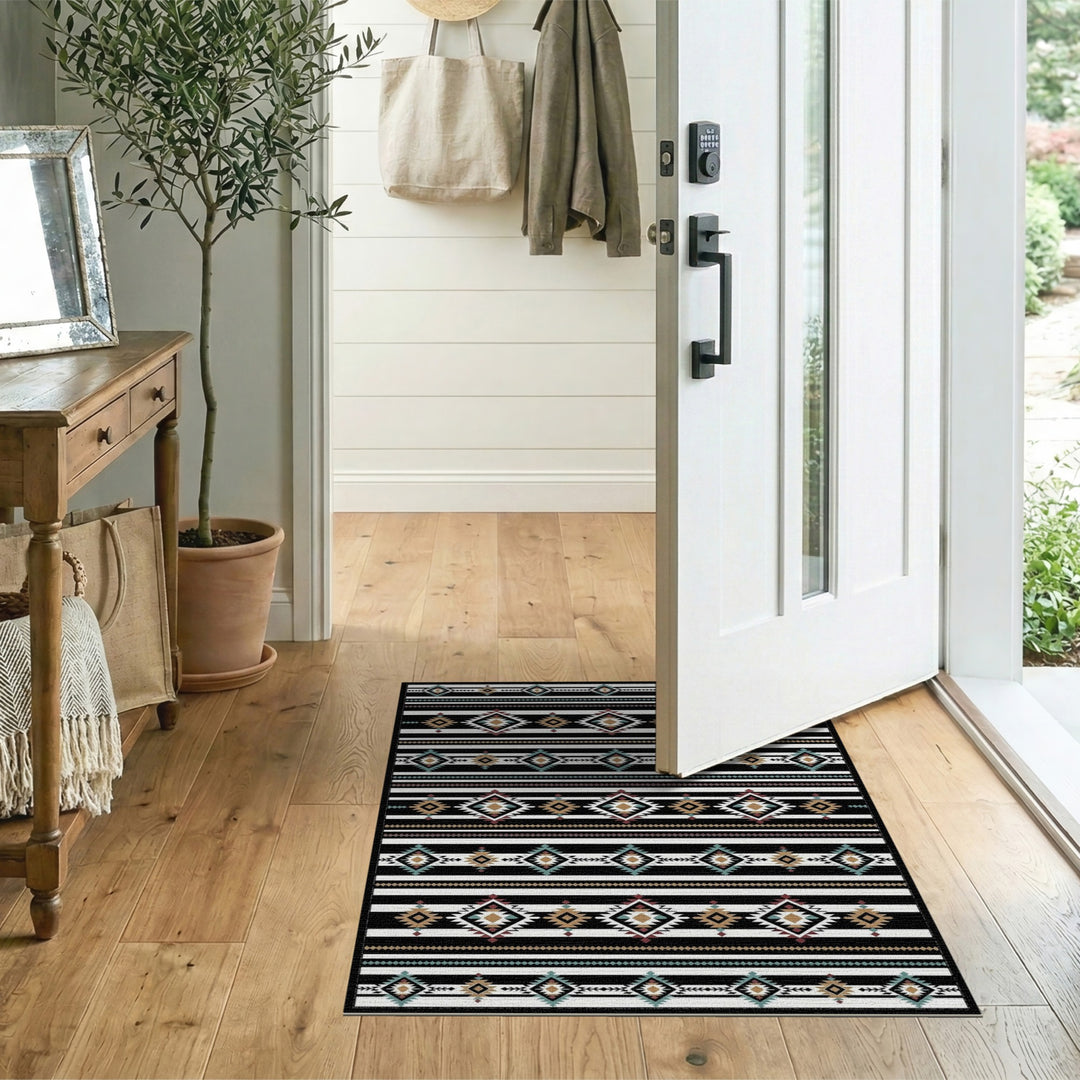 Black White Heritage Tribal Area Rug