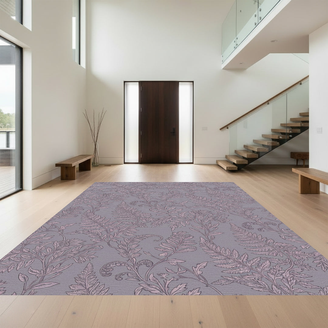 Vintage Mauve Fern Botanical Swirl Rug