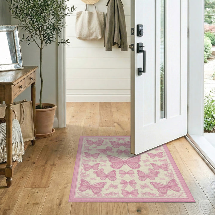 Pink Butterfly Bow Kids Area Rug