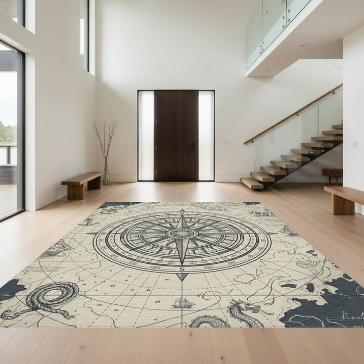 Nautical Compass Map Dragons Rug