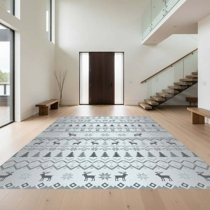 Silver Gray Reindeer Tree Nordic Rug