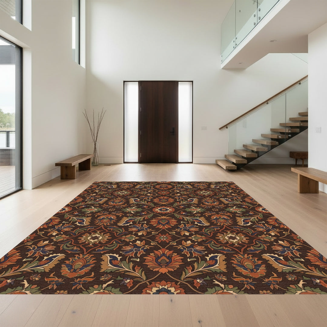 Antique Brown Floral Medallion Rug