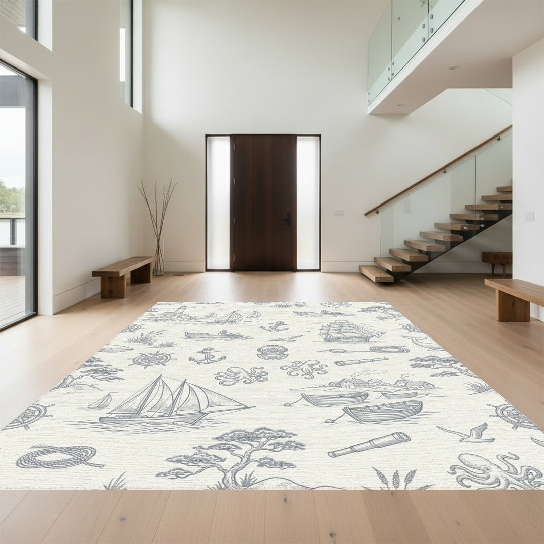 Nautical Lighthouse Sailing Ships Octopus Rope Rug