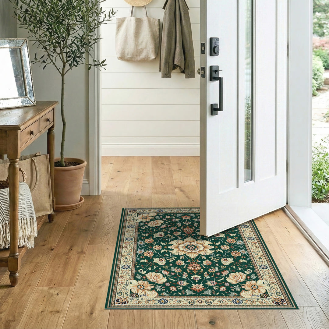 Green Floral Persian Area Rug
