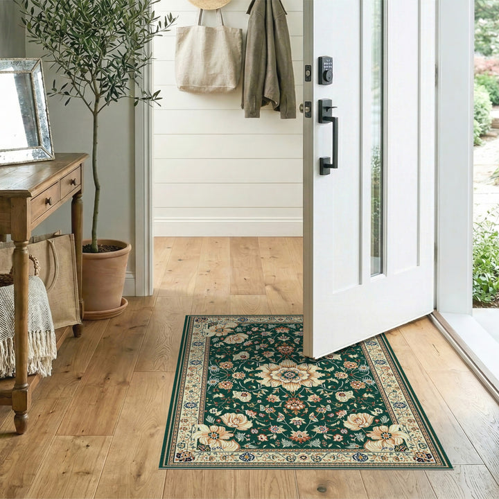 Green Floral Persian Area Rug