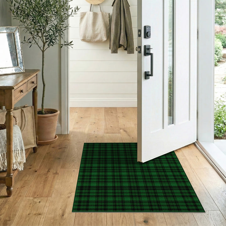 Dark Green Plaid Area Rug