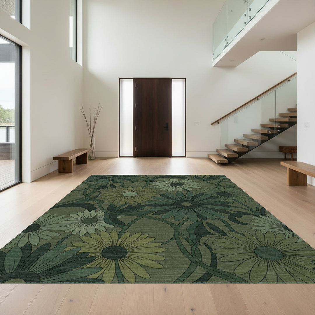Vintage Earthy Daisy Swirl Rug