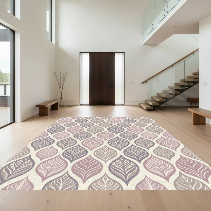 Subtle Lavender Leaf Overlay Rug