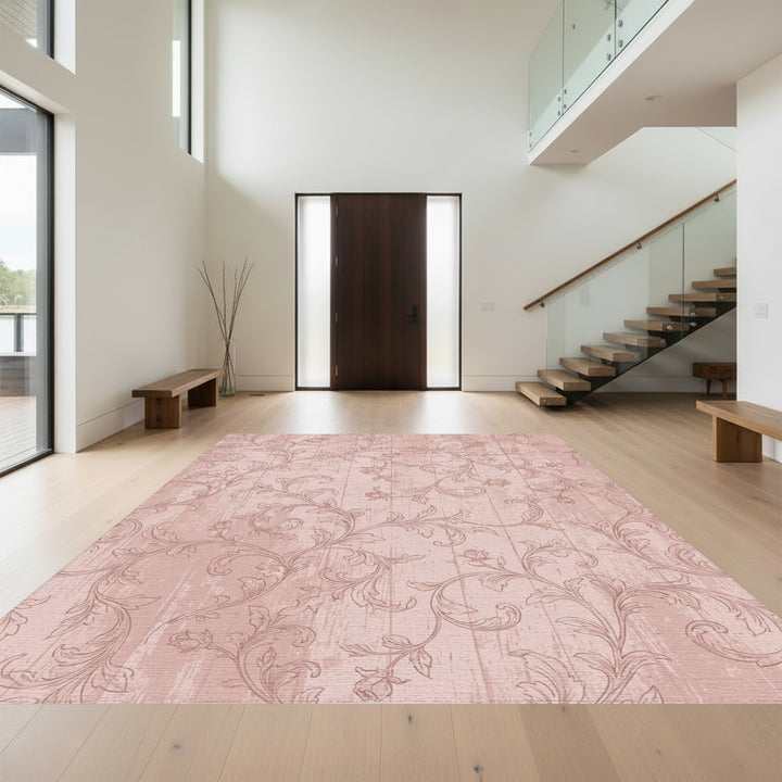 Rose Vine Wood Grain Scrollwork Rug