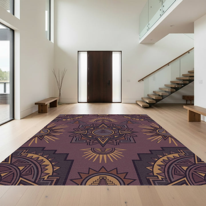 Rich Plum Sun Pyramid Geometric Art Rug