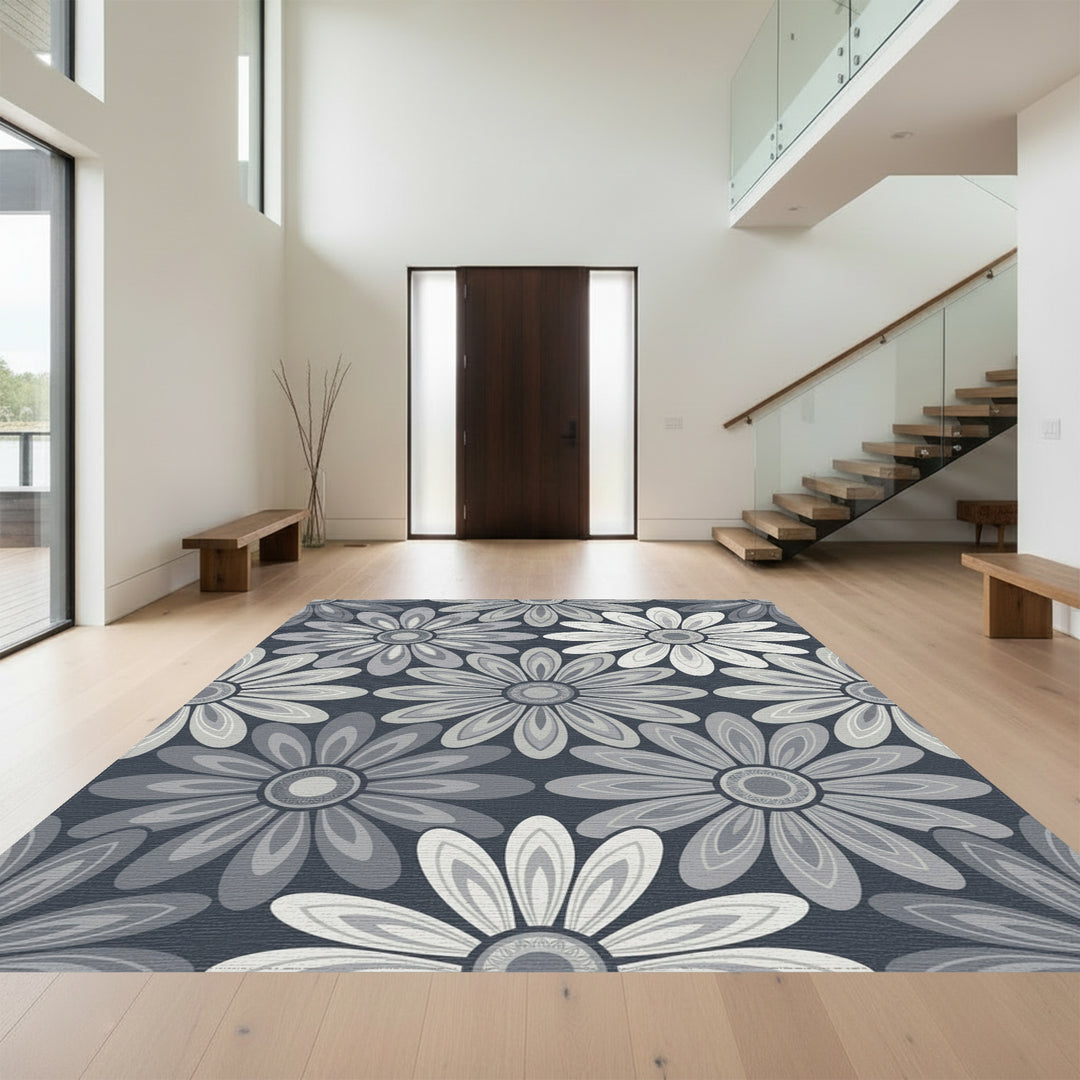 Cool Gray Daisy Medallion Rug