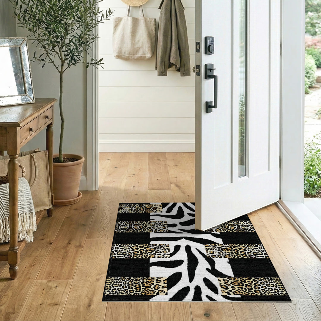 Black White Abstract Leopard Zebra Area Rug