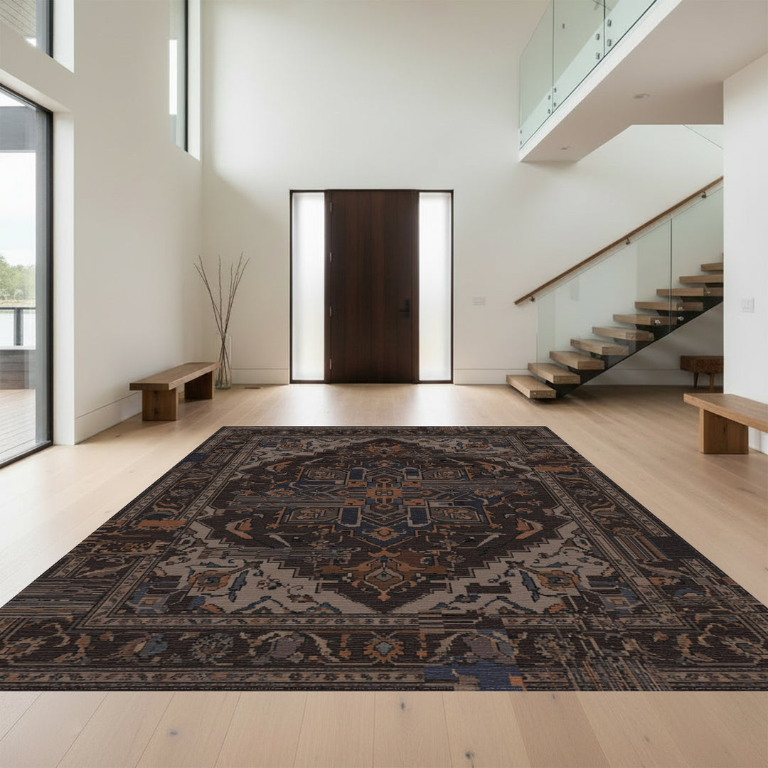Dark Earthy Tone Glitched Medallion Area Rug