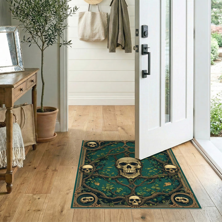 Skull Vine Teal Area Rug