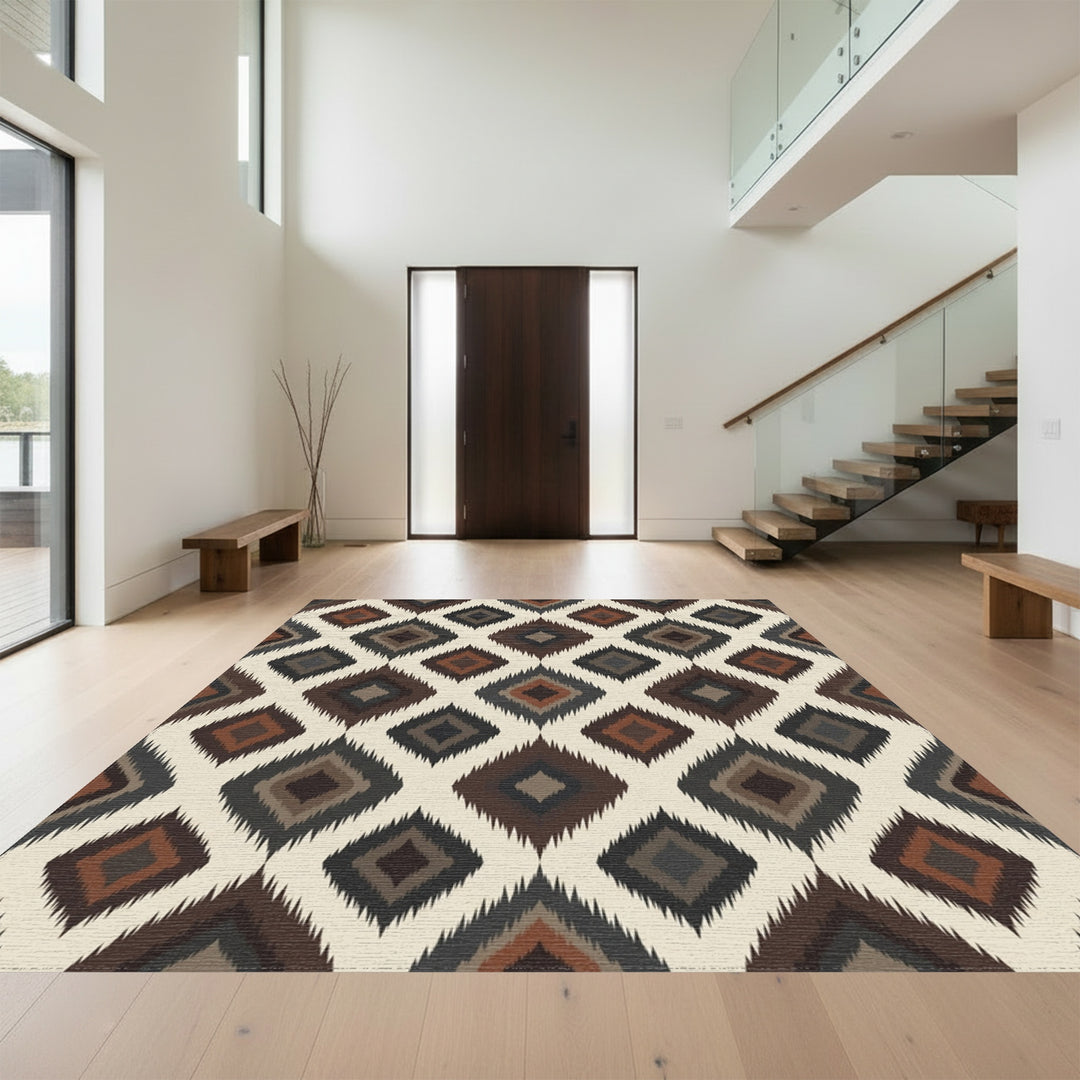 Earthy Diamond Ikat Applique Rug