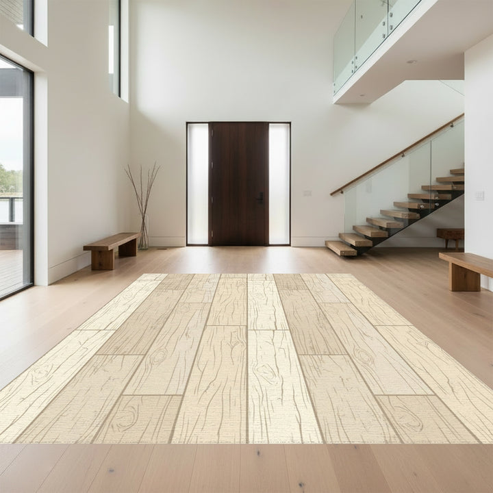 Earthy Blonde Wood Grain Plank Rug