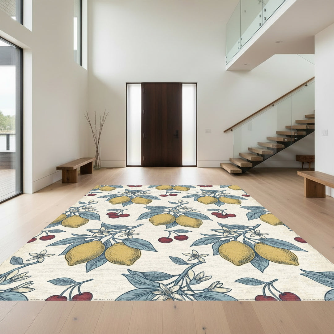 Vintage Yellow Lemon Cherry Branch Rug