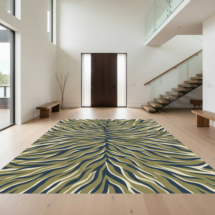 Olive And Navy Animal Stripe Rug