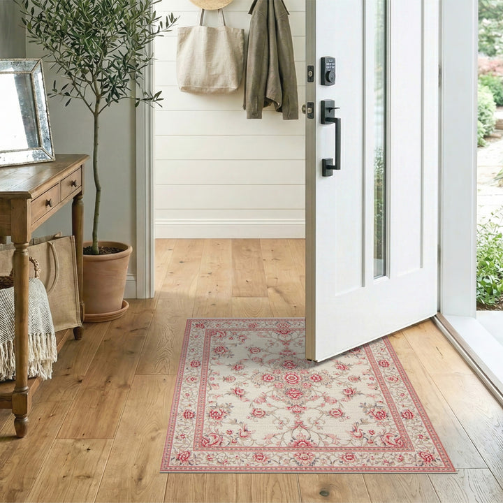 Pink Rose Floral Vintage Area Rug