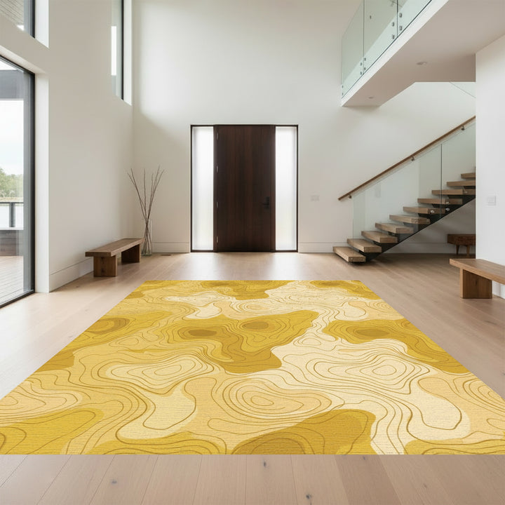 Golden Contour Topographical Map Rug