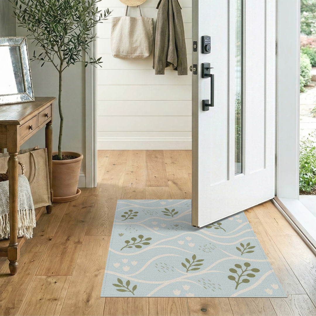 Coastal Blue Wave Leaf Area Rug