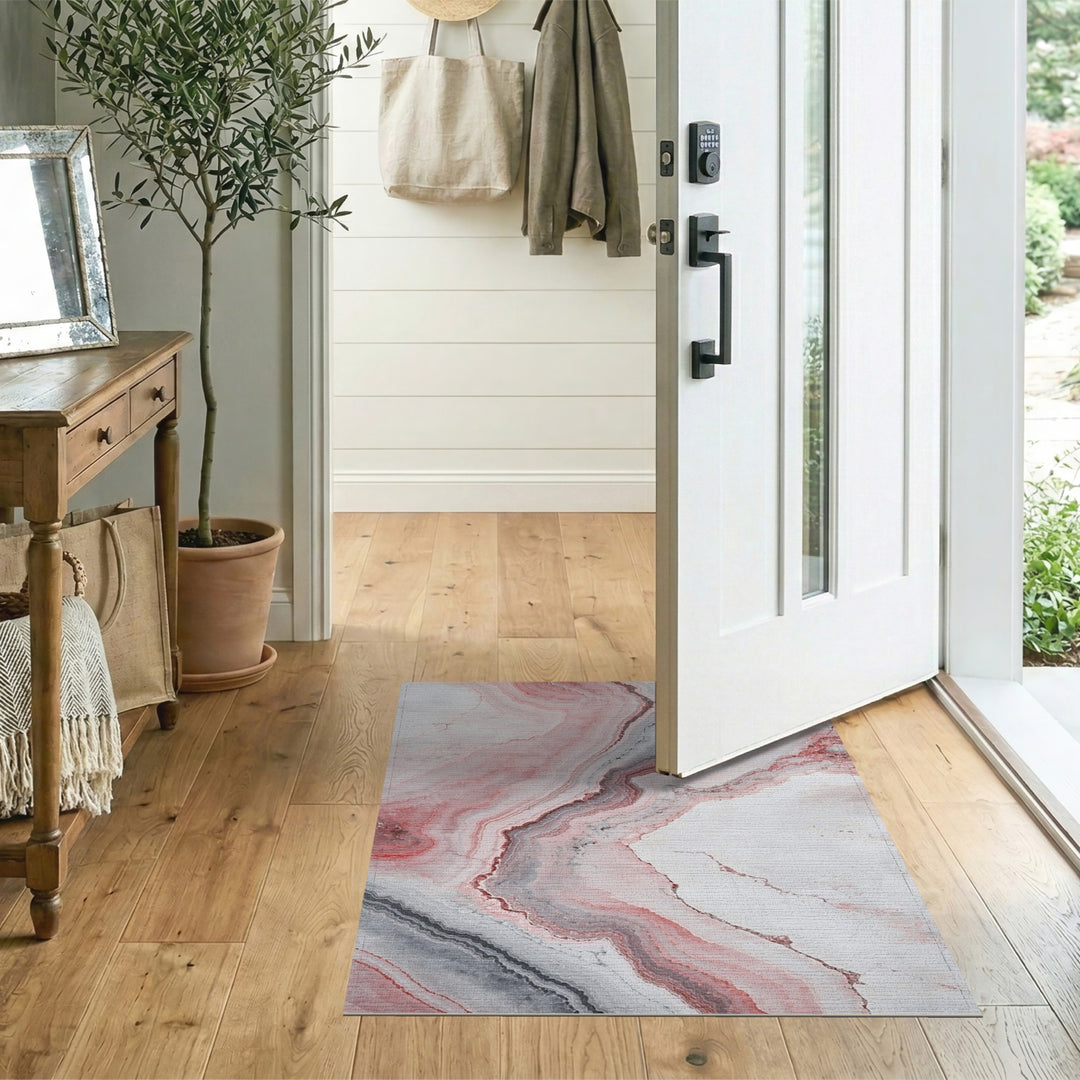 Pink Grey Marble Abstract Area Rug
