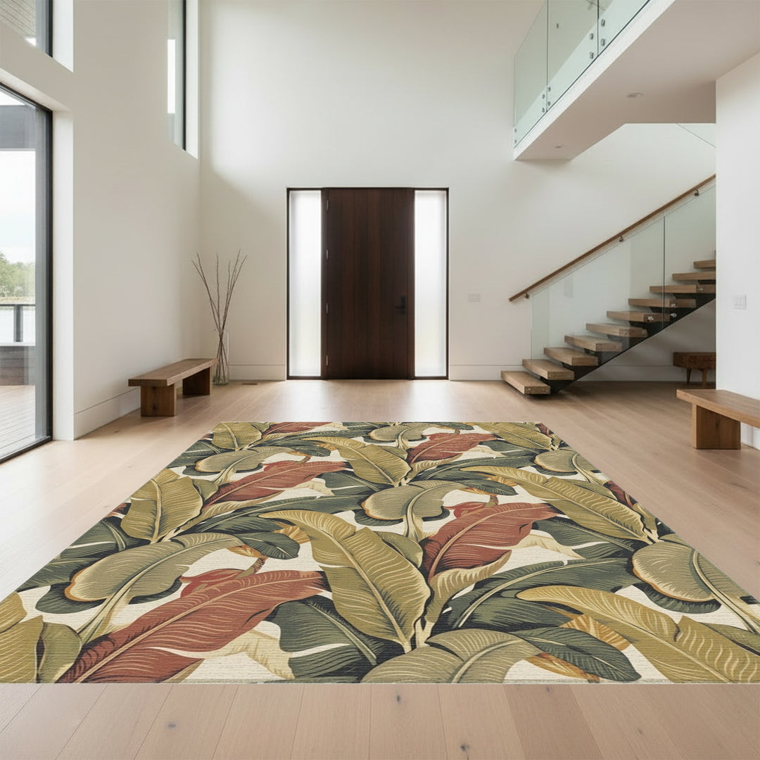 Vintage Tropical Banana Leaf Arrangement Rug