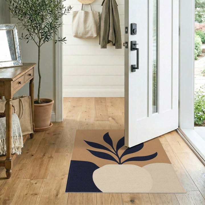 Abstract Navy Leaf Vase Rug