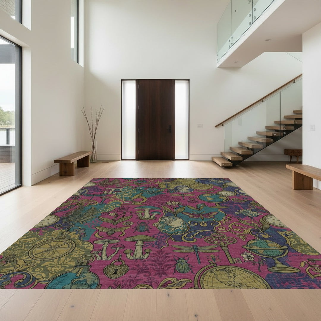 Whimsical Berry Vintage Curiosity Collage Rug