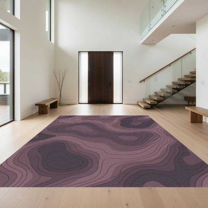 Dark Mauve Contour Topographic Rug
