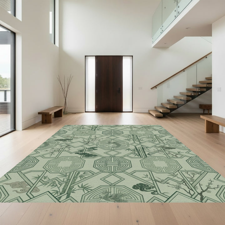 Sage Green Pagoda Phoenix Bamboo Harmony Rug