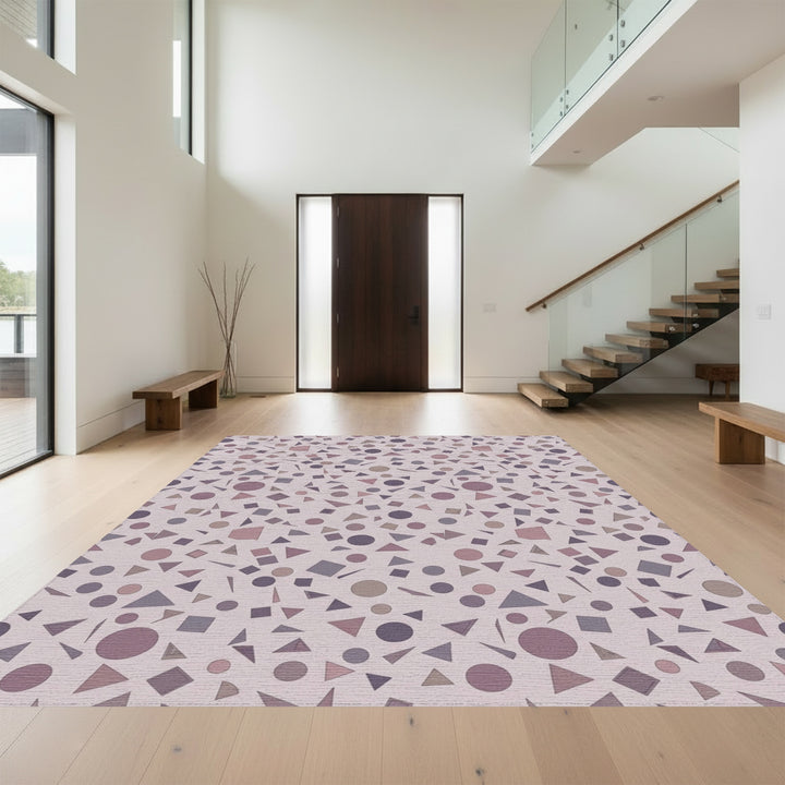 Soft Pink Scattered Geometric Shapes Rug