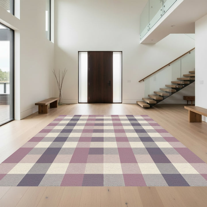 Soft Mauve Plaid Checkered Rug