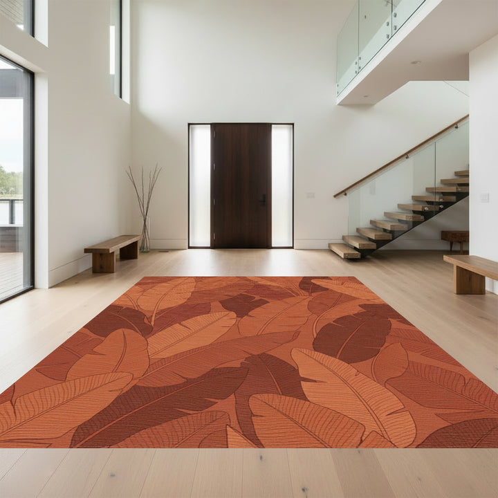 Earthy Tone Banana Leaf Jungle Rug