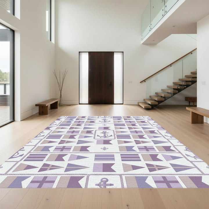 Nautical Flags Anchor Lilac Rope Rug